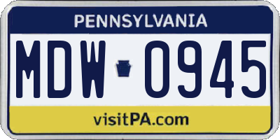 PA license plate MDW0945