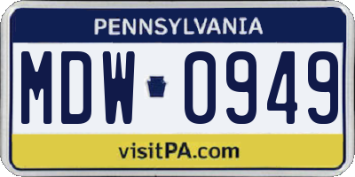 PA license plate MDW0949