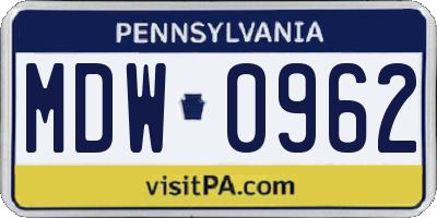 PA license plate MDW0962