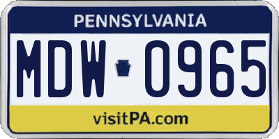 PA license plate MDW0965