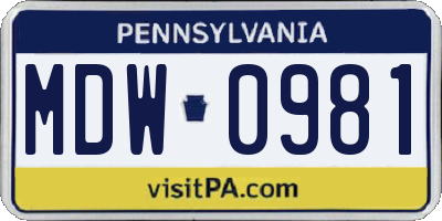 PA license plate MDW0981