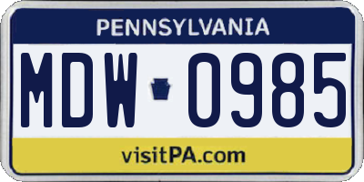 PA license plate MDW0985