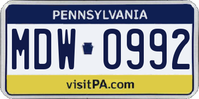 PA license plate MDW0992