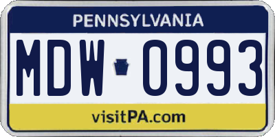 PA license plate MDW0993