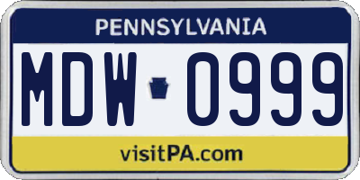 PA license plate MDW0999