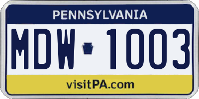 PA license plate MDW1003