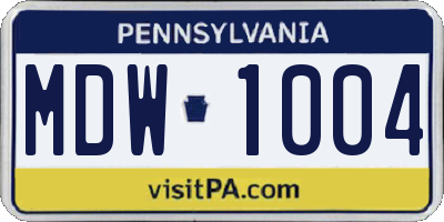 PA license plate MDW1004