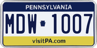 PA license plate MDW1007