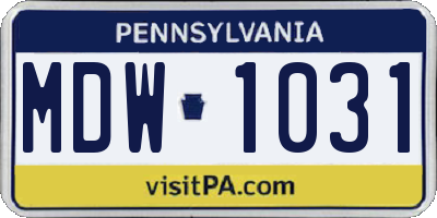PA license plate MDW1031