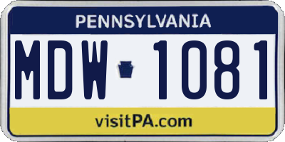 PA license plate MDW1081