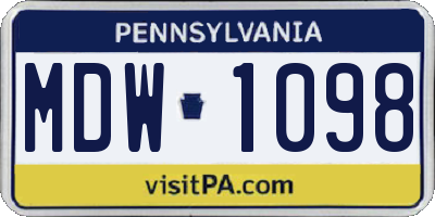 PA license plate MDW1098