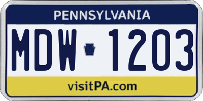 PA license plate MDW1203