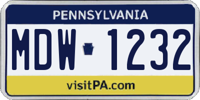 PA license plate MDW1232