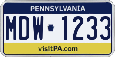 PA license plate MDW1233