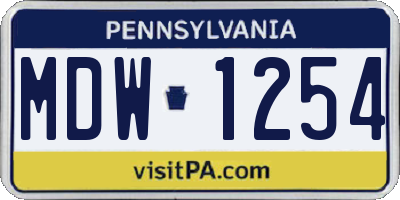 PA license plate MDW1254