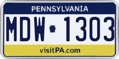 PA license plate MDW1303
