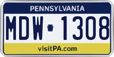 PA license plate MDW1308