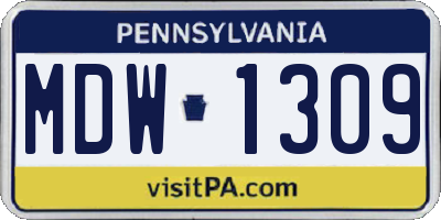 PA license plate MDW1309