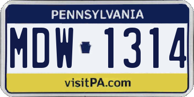 PA license plate MDW1314