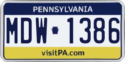 PA license plate MDW1386