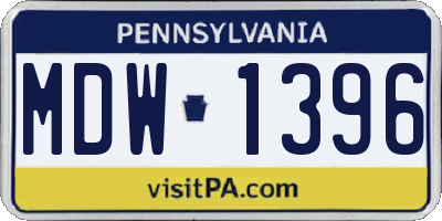 PA license plate MDW1396