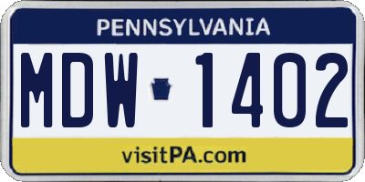 PA license plate MDW1402