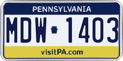 PA license plate MDW1403