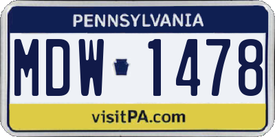 PA license plate MDW1478