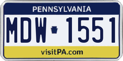 PA license plate MDW1551