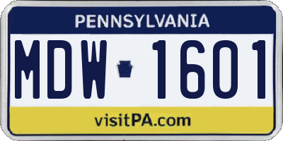 PA license plate MDW1601