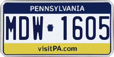 PA license plate MDW1605