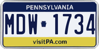 PA license plate MDW1734
