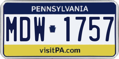 PA license plate MDW1757
