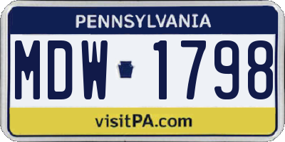 PA license plate MDW1798