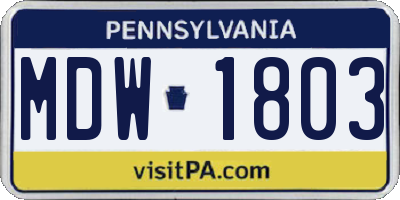 PA license plate MDW1803