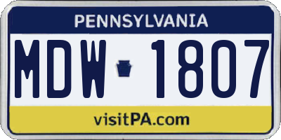 PA license plate MDW1807
