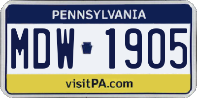 PA license plate MDW1905