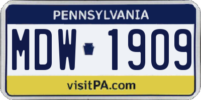 PA license plate MDW1909