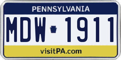 PA license plate MDW1911