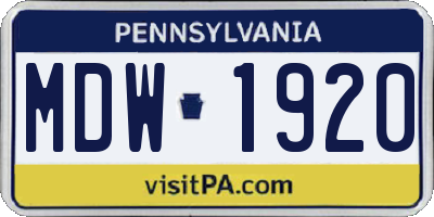 PA license plate MDW1920