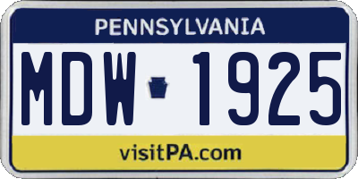 PA license plate MDW1925