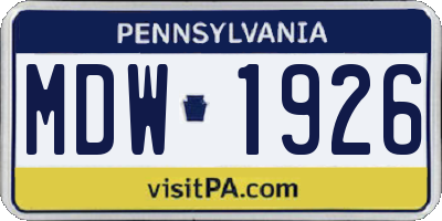 PA license plate MDW1926