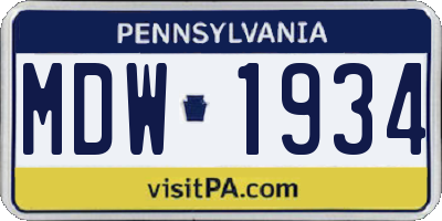 PA license plate MDW1934
