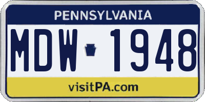PA license plate MDW1948