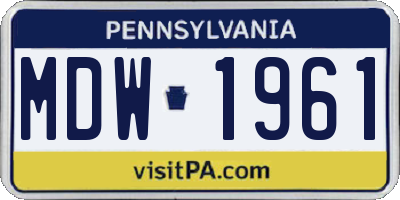 PA license plate MDW1961