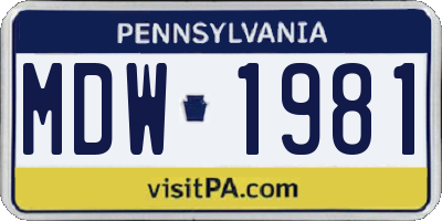 PA license plate MDW1981
