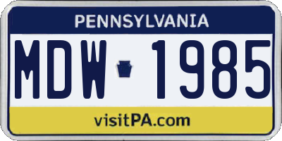 PA license plate MDW1985