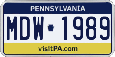 PA license plate MDW1989