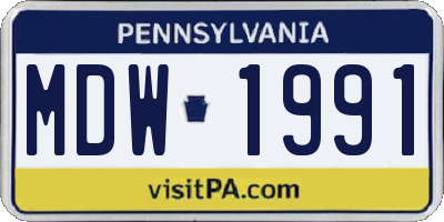 PA license plate MDW1991
