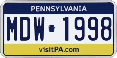 PA license plate MDW1998